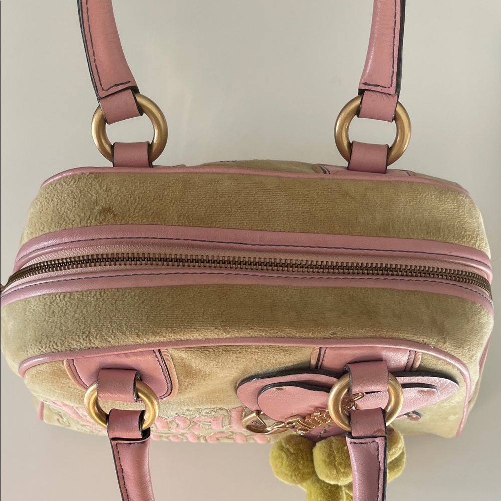 Vintage Juicy Couture Pink & Light Green Satchel with Light Green Pom Poms - Picture 2 of 16